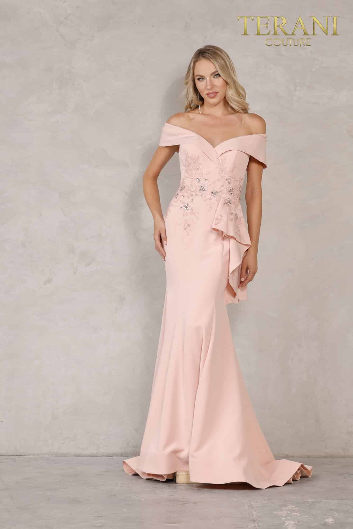 Terani Couture 1911M9339 Long Off Shoulder Prom Dress