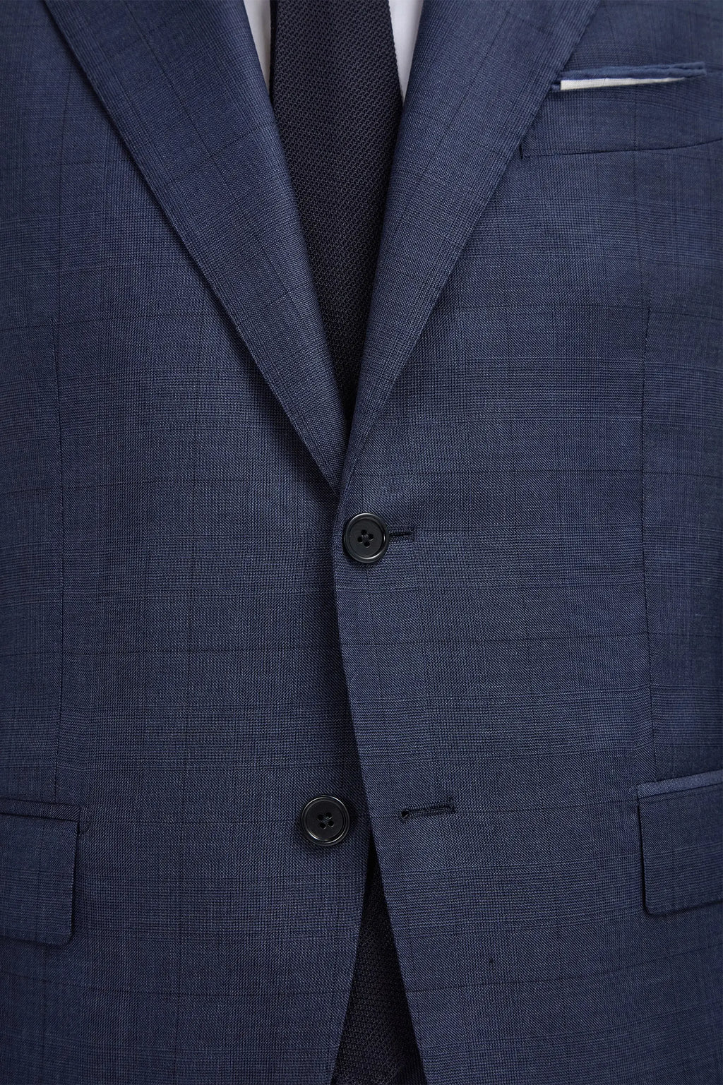 Blue Avio Prince of Wales Full Canvas suit - Made in Italy