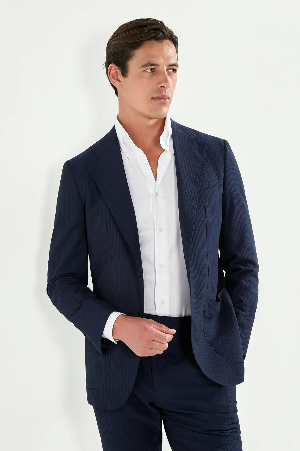 Blue wool and silk seersucker suit - Made in Italy