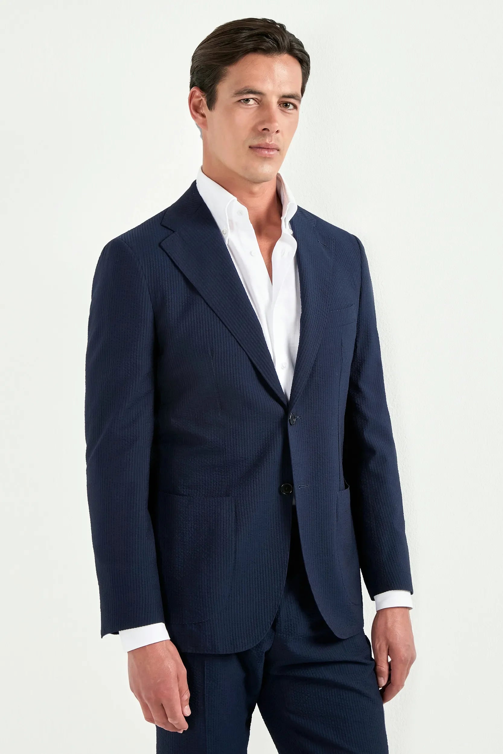 Blue wool and silk seersucker suit - Made in Italy