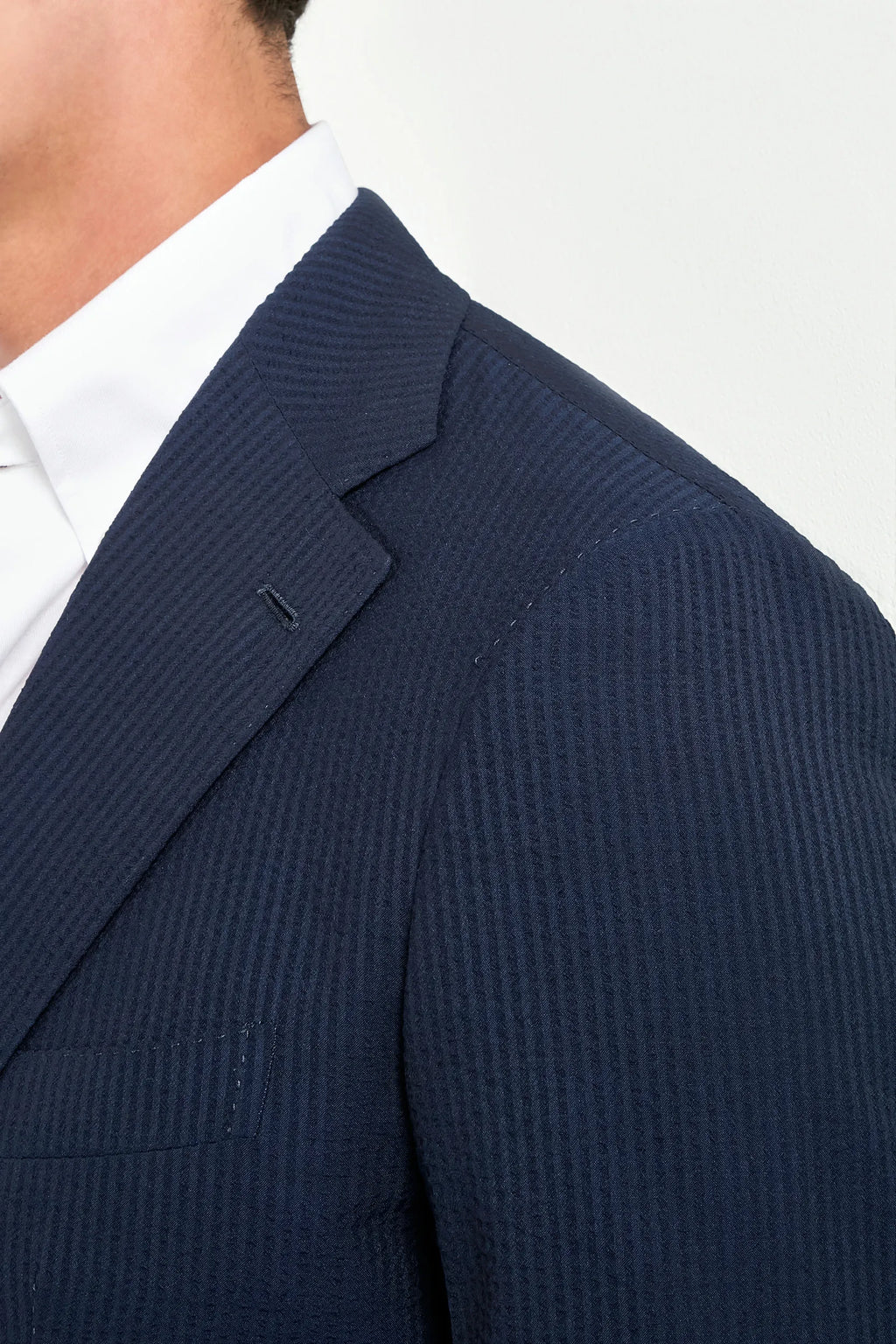 Blue wool and silk seersucker suit - Made in Italy