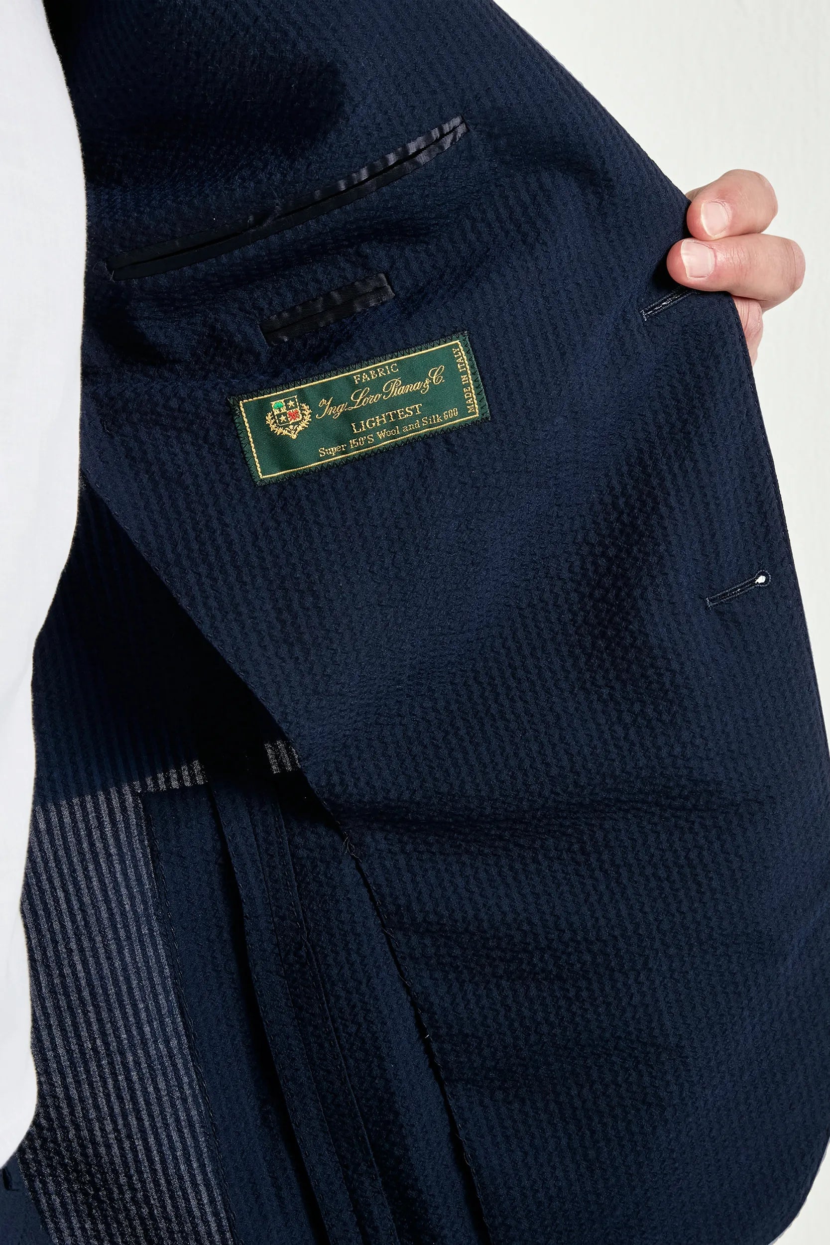 Blue wool and silk seersucker suit - Made in Italy