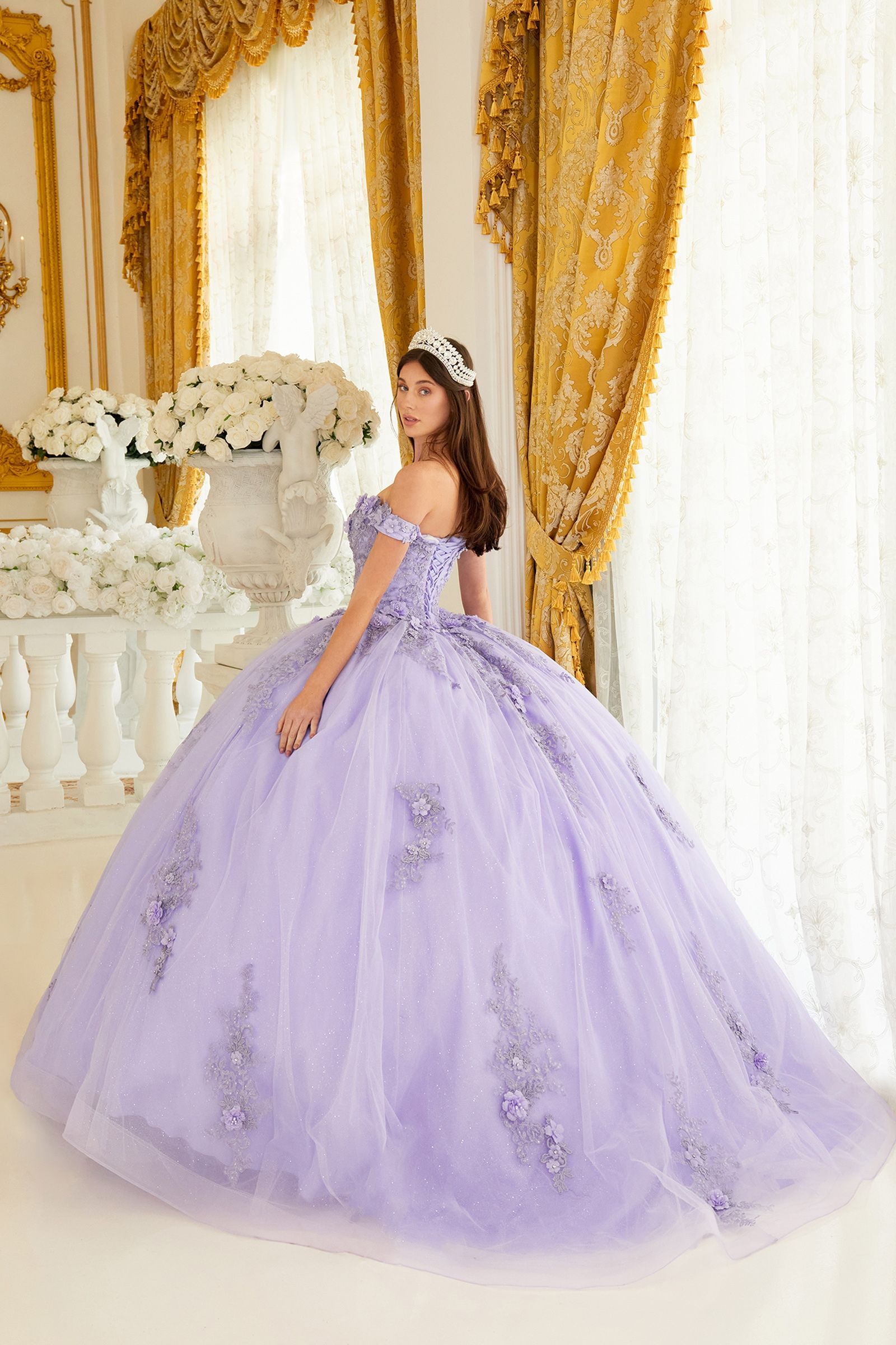 Long Floral Ball Gown Glitter Quinceañera Dress by LaDivine 15702