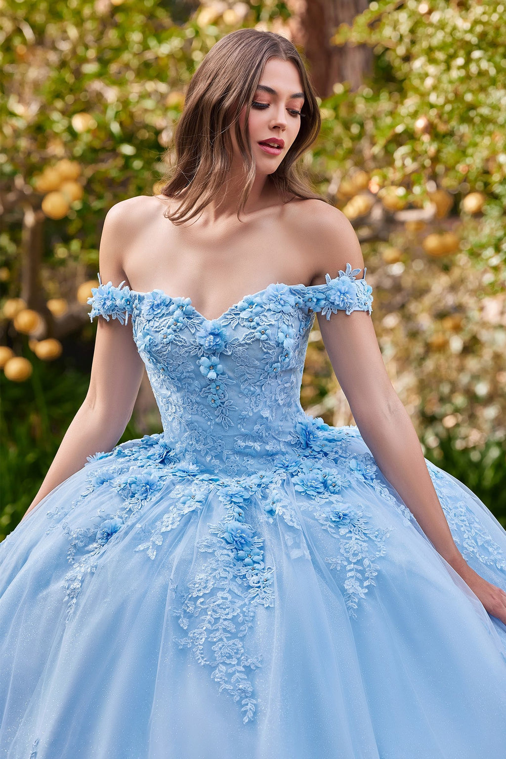 Long Floral Ball Gown Glitter Quinceañera Dress by LaDivine 15702