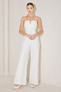 Sweetheart Neck Wide Leg Woven Wedding Jumpsuit with Belt Detail Flying Tomato FP1753