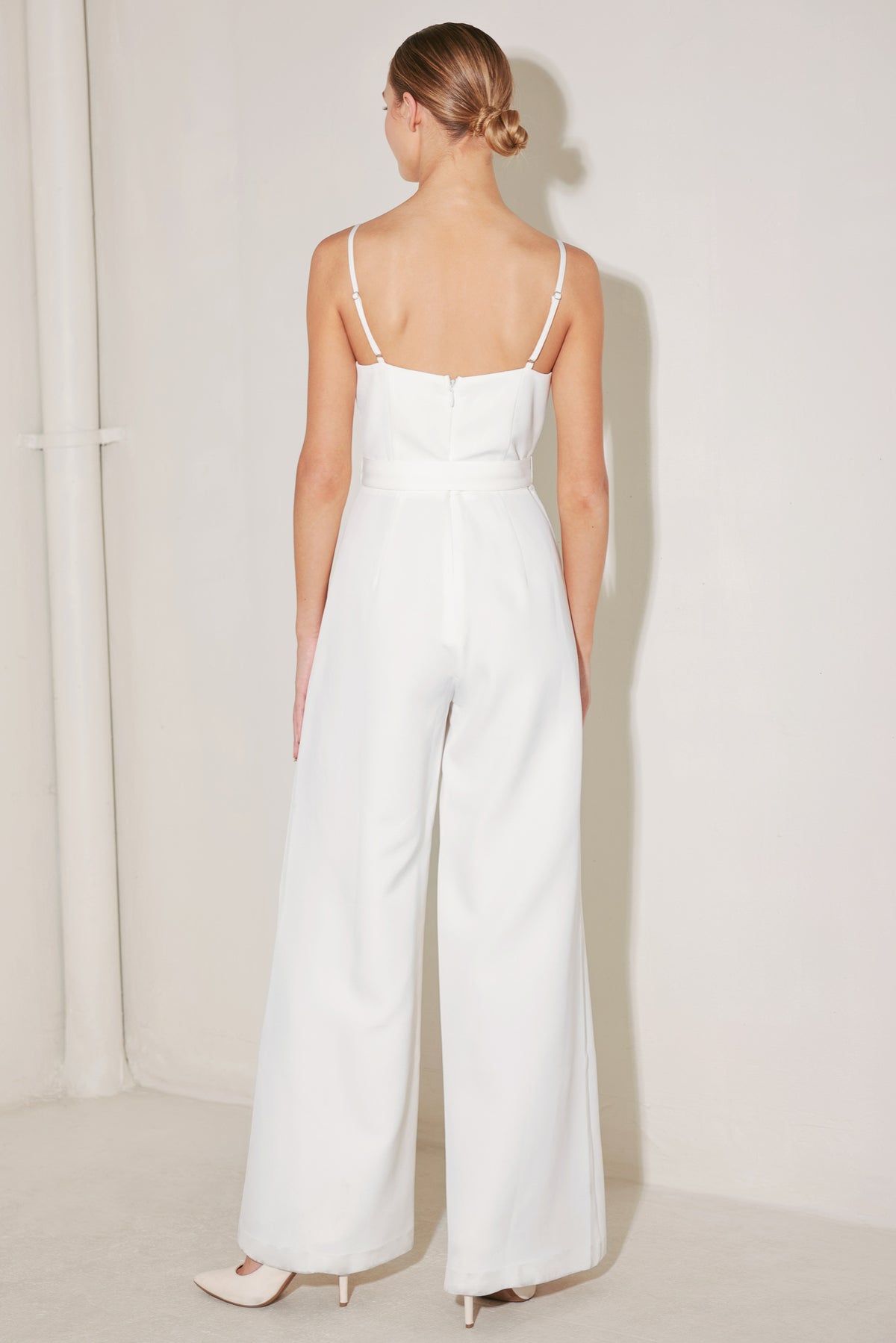 Sweetheart Neck Wide Leg Woven Wedding Jumpsuit with Belt Detail Flying Tomato FP1753