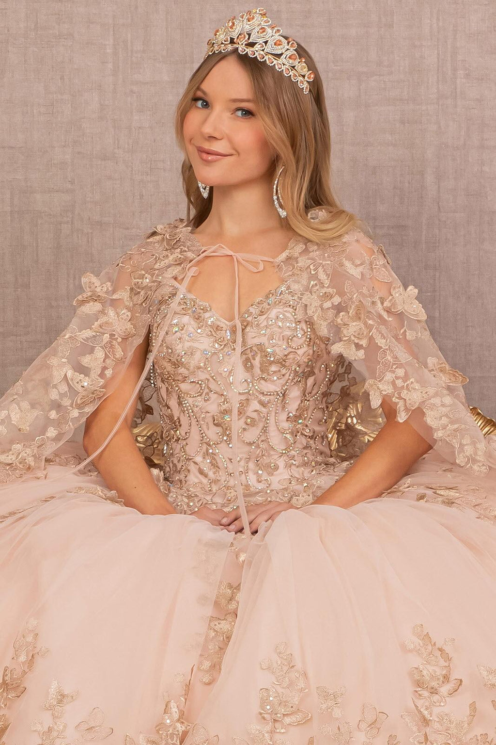 Long Ball Gown Quinceanera Cape Dress