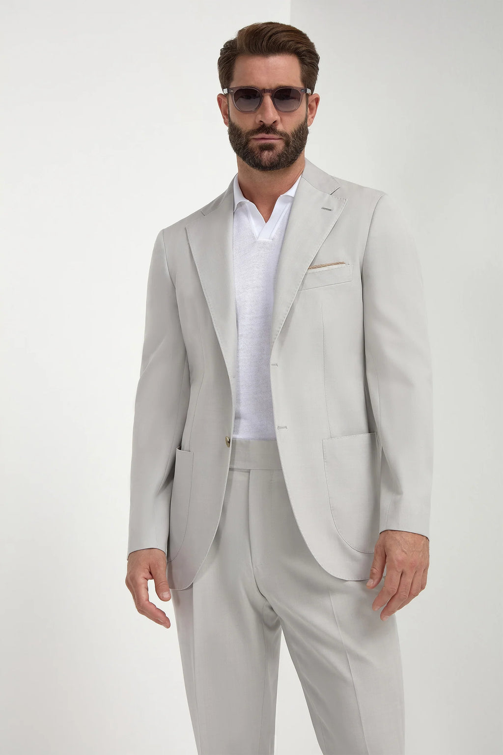 Stone herringbone suit - Made in Italy