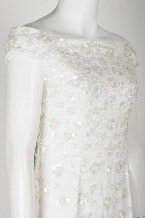 Adrianna Papell AP1E207584 Off-Shoulder Sequined Formal Mesh Dress