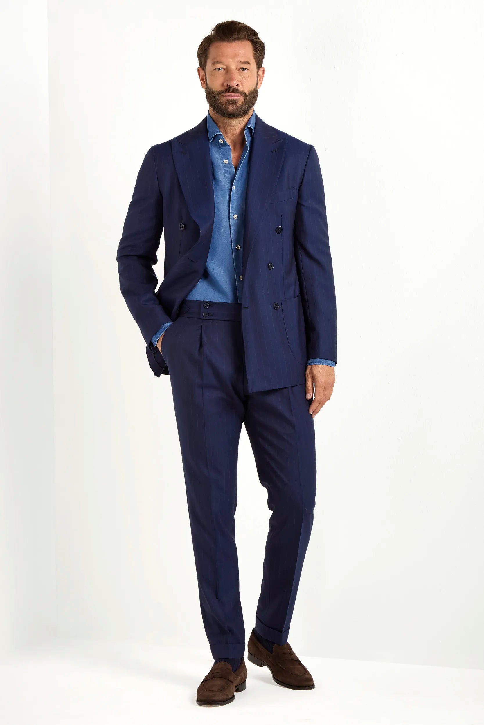 Blue striped double breasted suit - Made in Italy