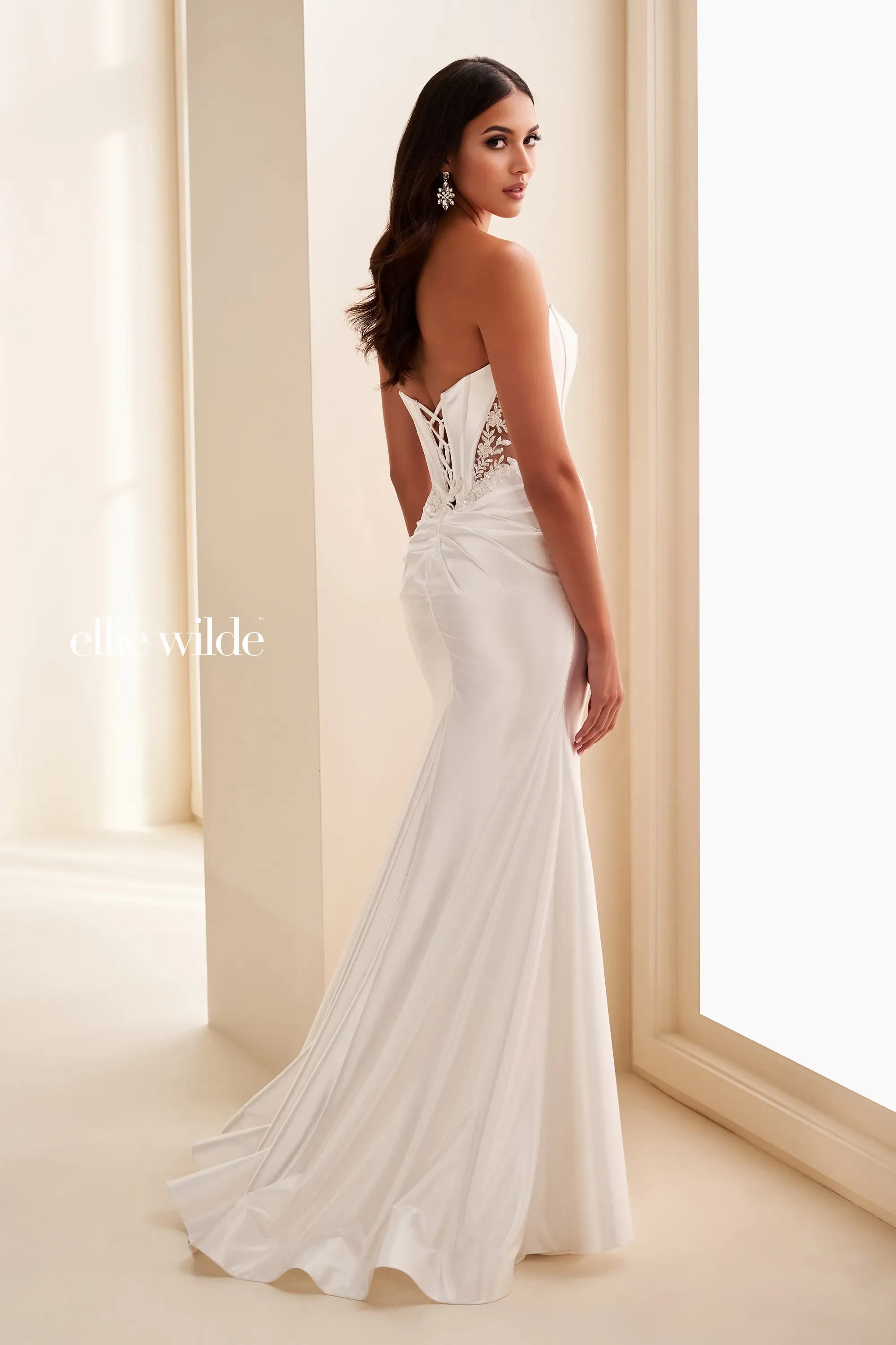Ellie Wilde 37084 Bridal Long Lace Applique Mermaid Wedding Dress