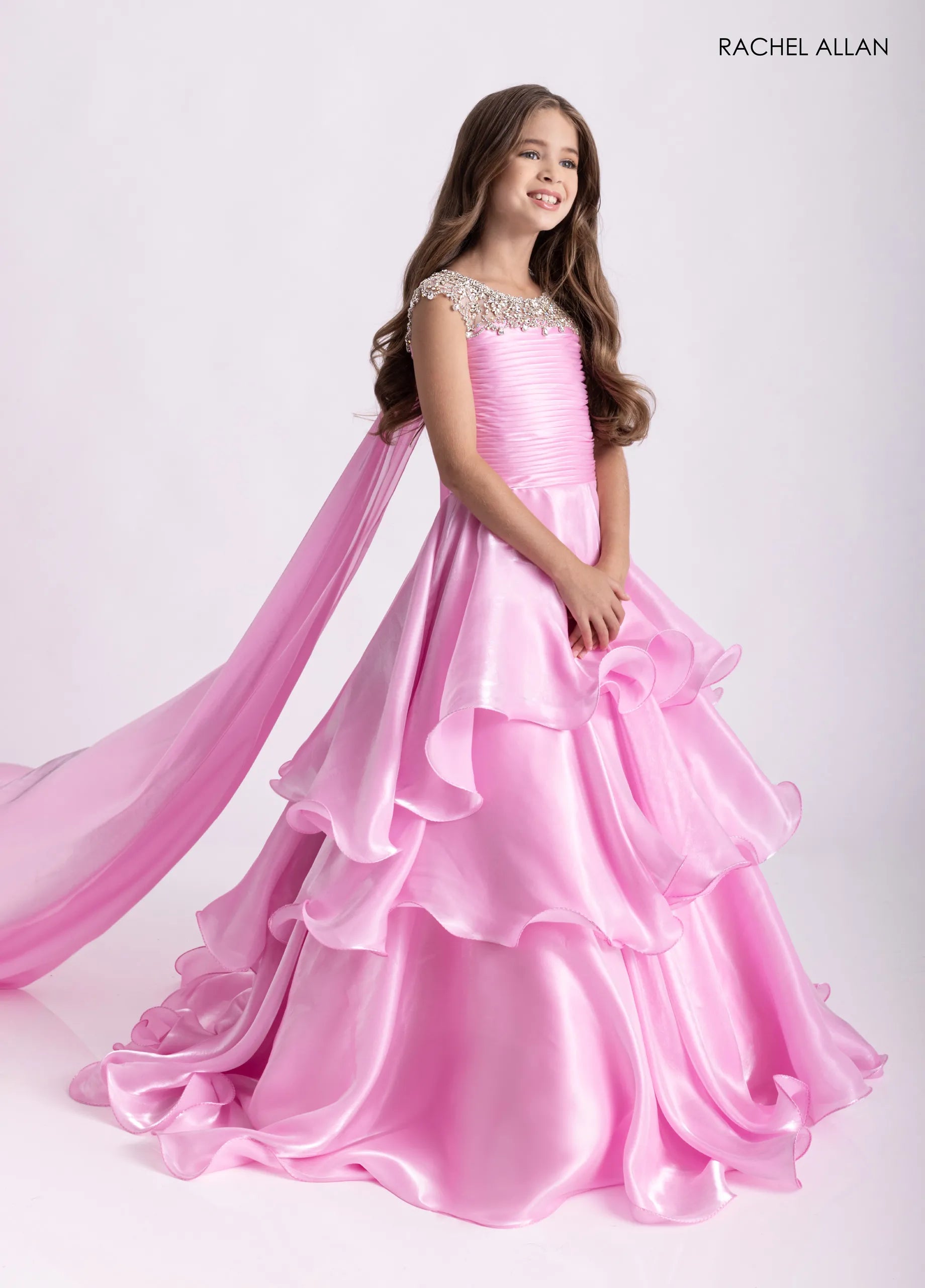 Jewel Neck Long Organza Flower Girl Dress by Rachel Allan 10310