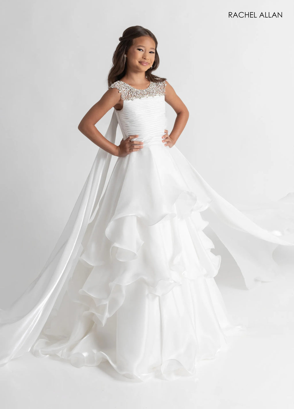 Jewel Neck Long Organza Flower Girl Dress by Rachel Allan 10310