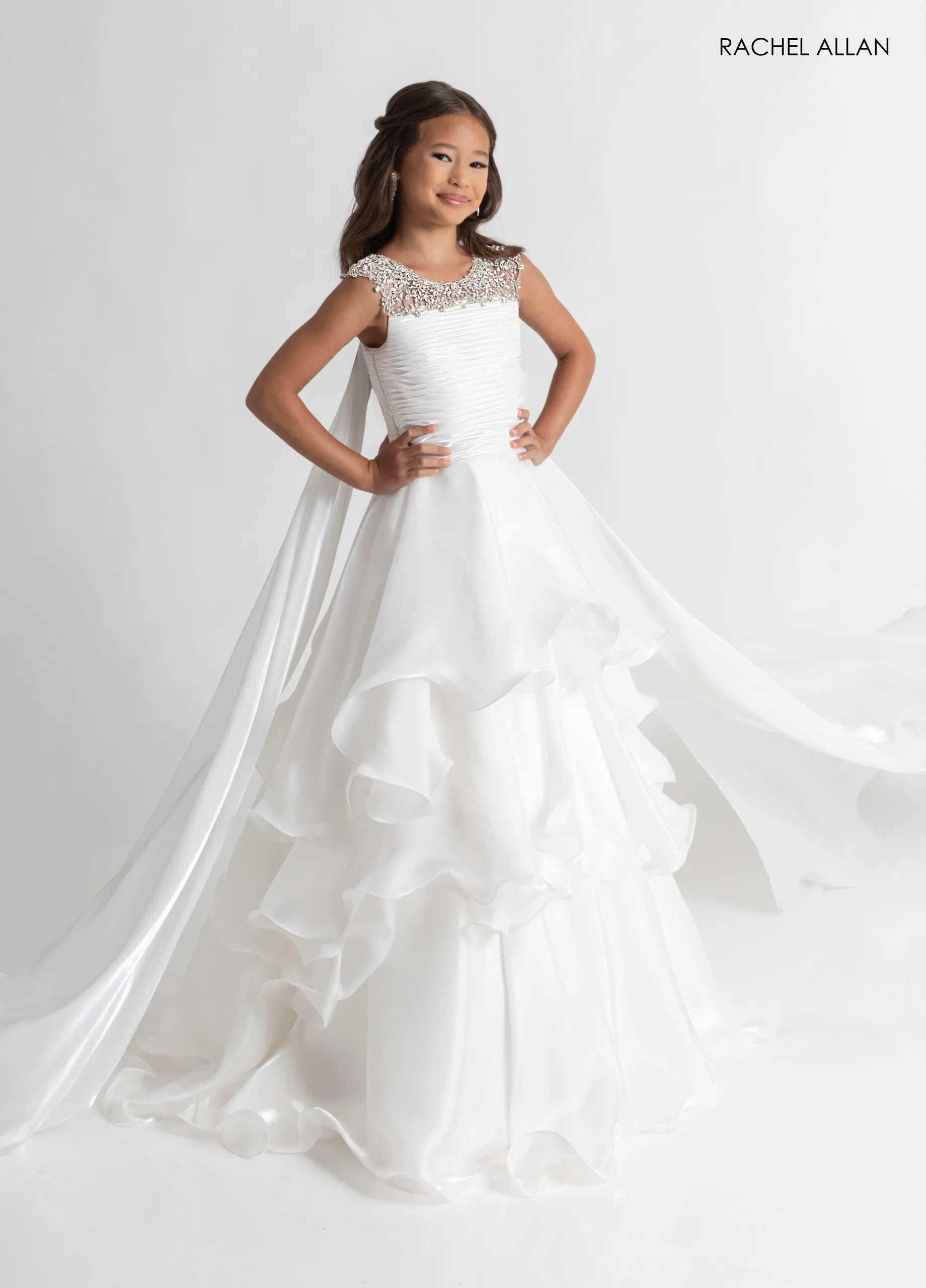 Jewel Neck Long Organza Flower Girl Dress by Rachel Allan 10310