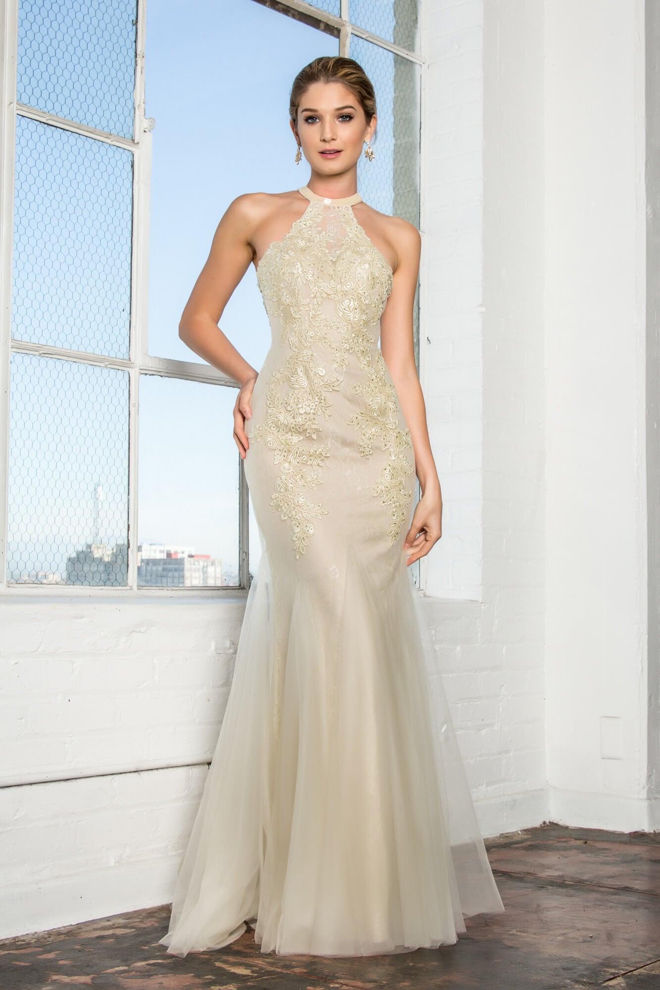 Long Wedding Dress Halter Lace Mermaid Gown