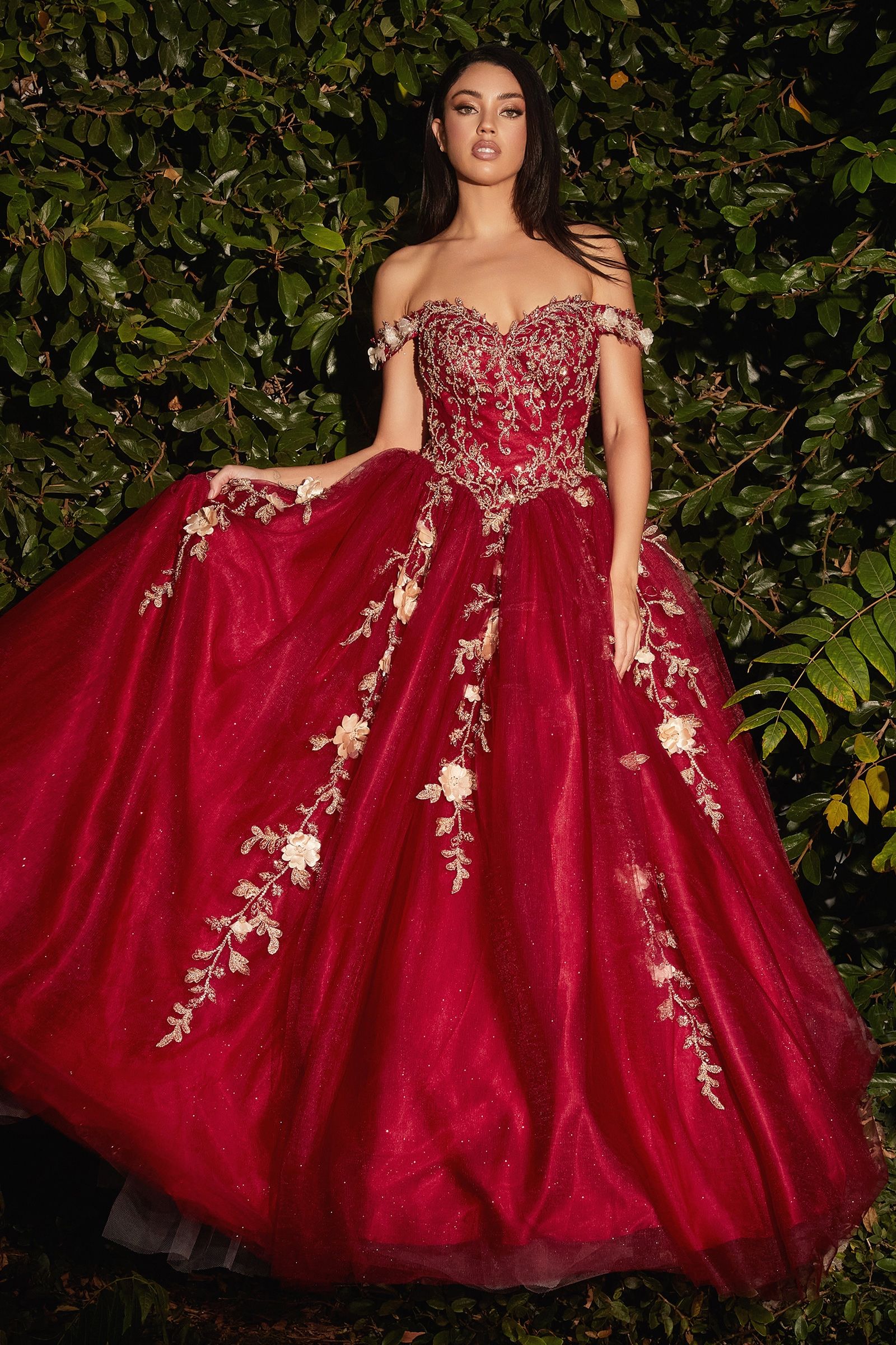 3D Floral Sequin Long Ball Gown Quinceañera Dress by LaDivine CD0185