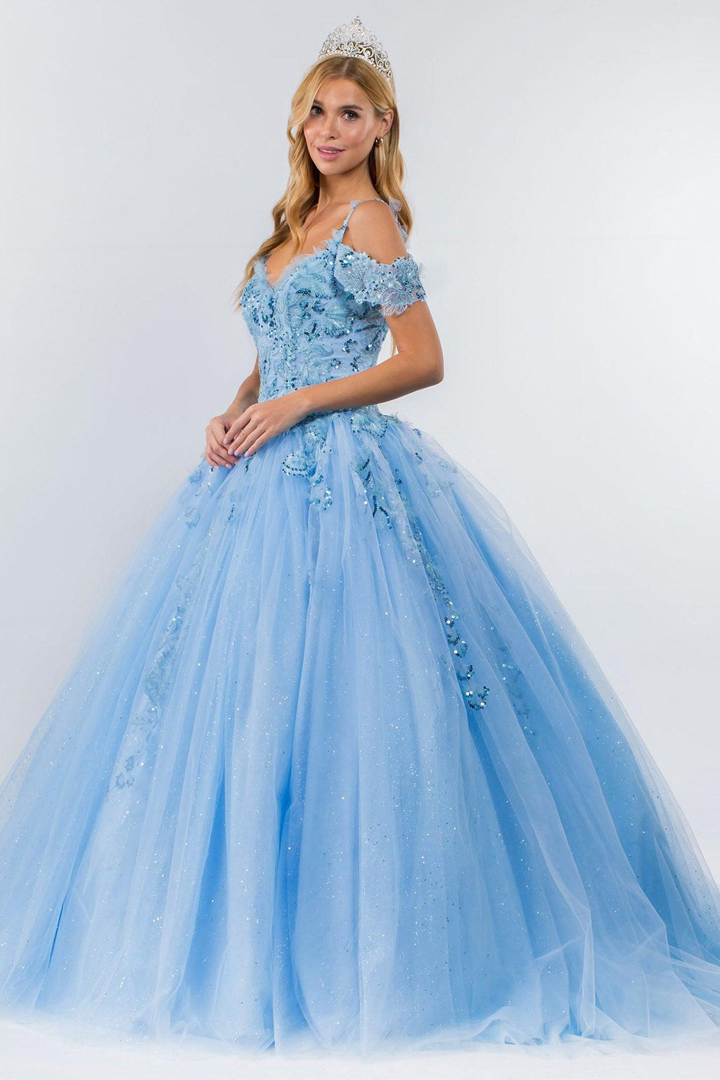 Quinceanera Cold Shoulder Long Sequin Dress