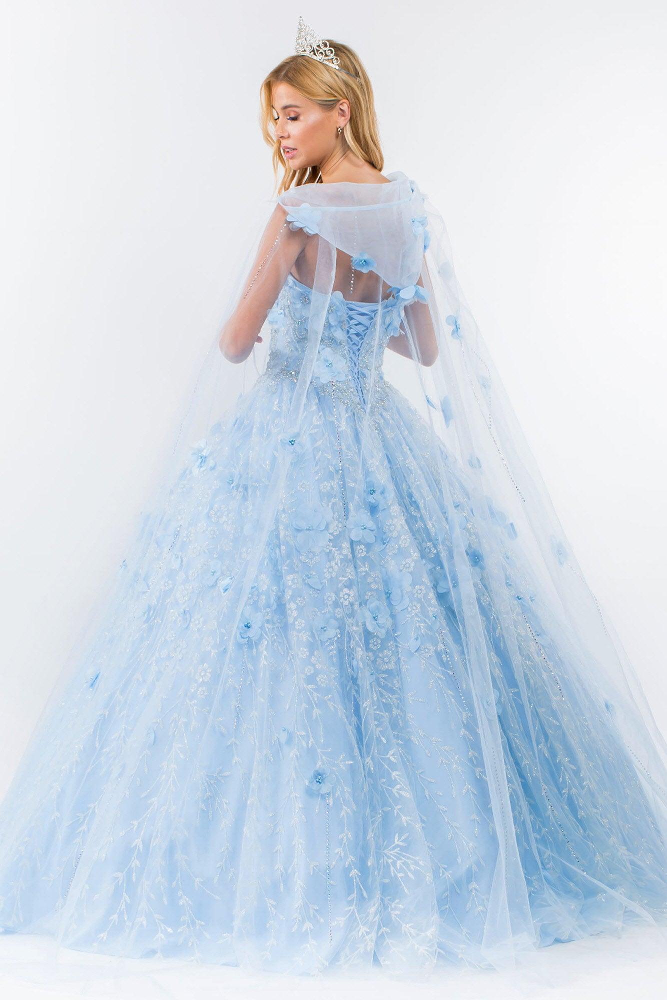 Strapless with Mesh Cape Quinceanera Dress
