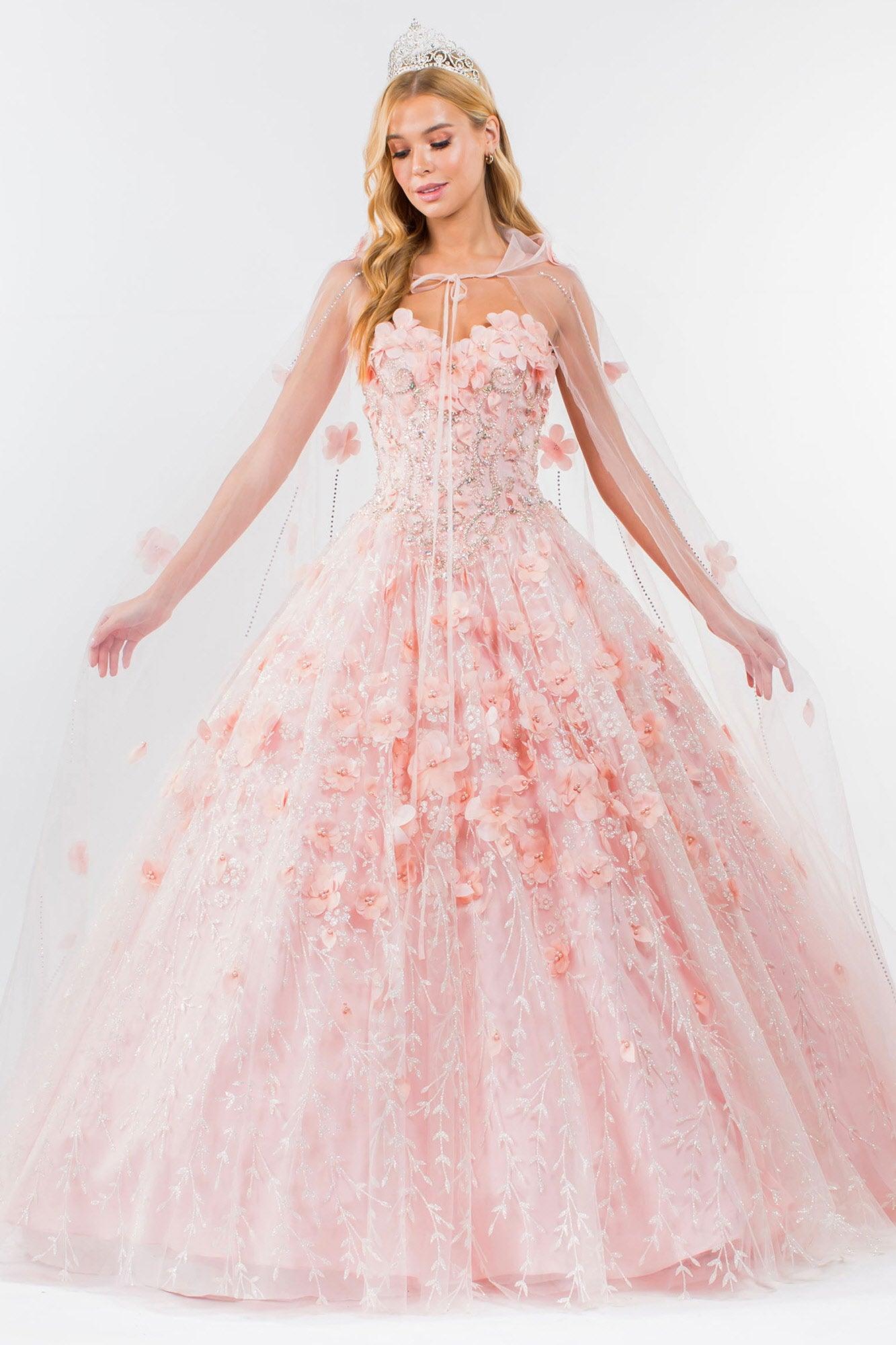 Strapless with Mesh Cape Quinceanera Dress